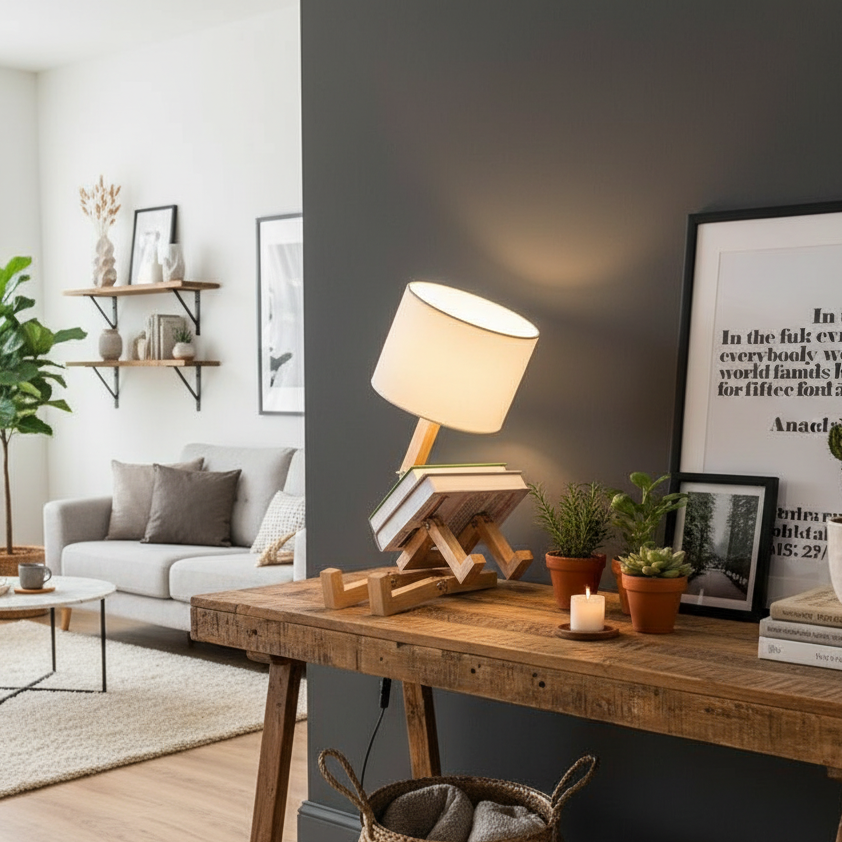 Lampada Robot GLOWBOT™ – Design in Legno con Personalità