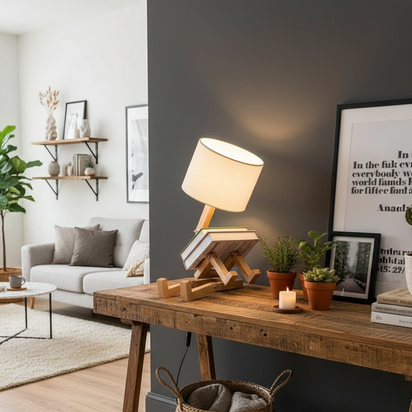 Lampada Robot GLOWBOT™ – Design in Legno con Personalità